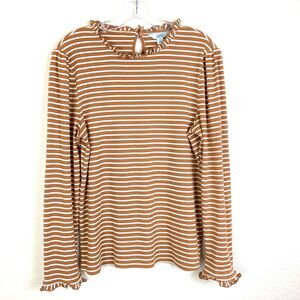 Croft & Barrow Women's Ribbed Knit Shirt Size PXXL Brown Striped Stretch Ruffles